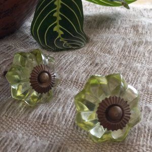Two citron colored 'vaseline glass?' drawer knobs - so pretty!